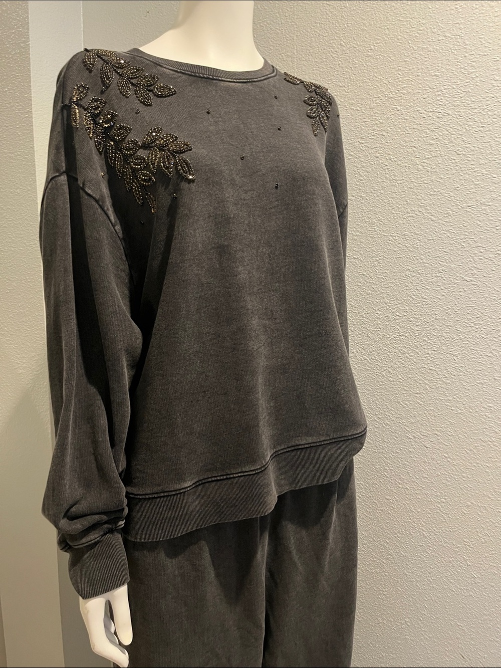What A find JOHNNY WAS Embellished Charcoal Heather Pullover Sweatshirt gorgeous
